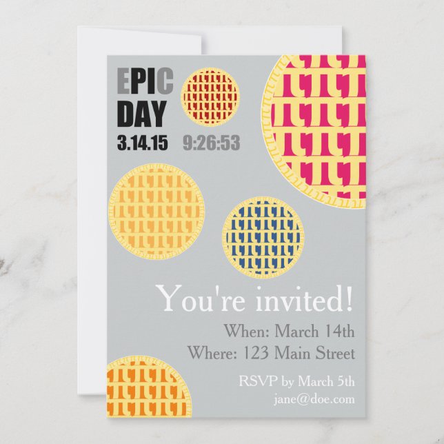 Tarjeta de invitación de fiesta de Pi Day - E*PI*C (Anverso)