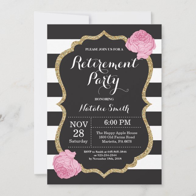 Tarjeta de invitación de fiesta de retiro floral (Anverso)