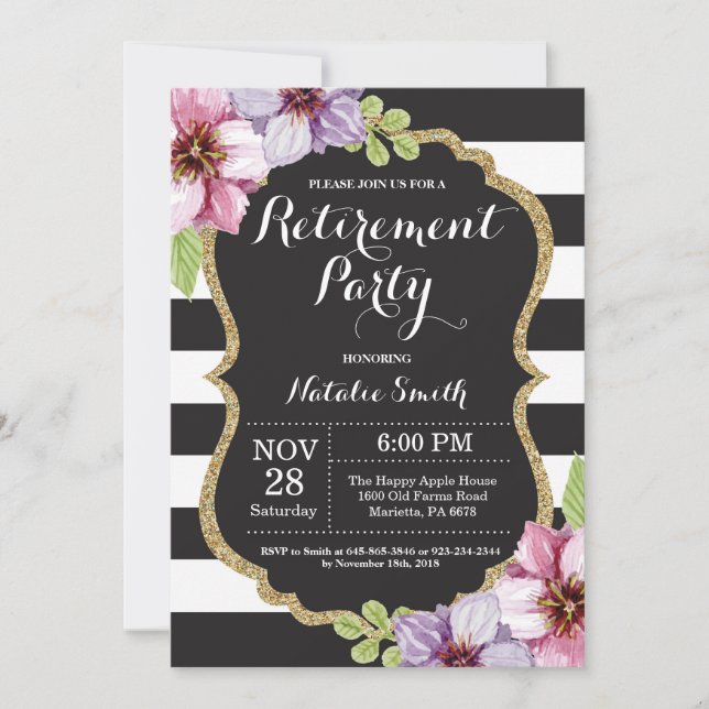 Tarjeta de invitación de fiesta de retiro floral (Anverso)