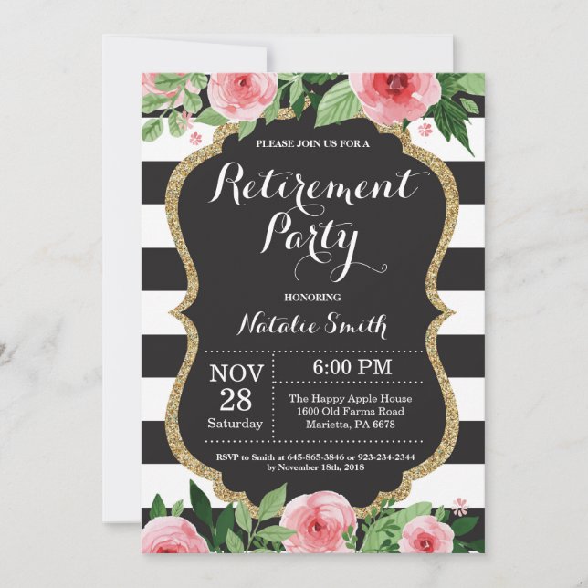 Tarjeta de invitación de fiesta de retiro floral (Anverso)