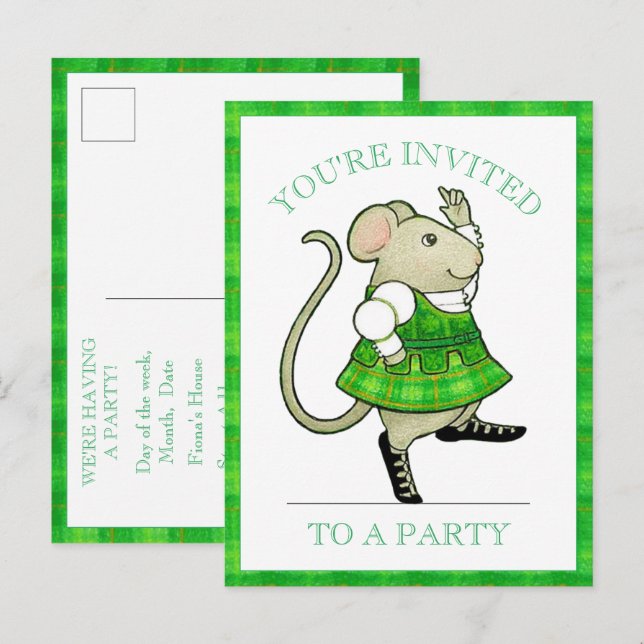 Tarjeta de Invitación de Fiesta del Ratón Jig Irla (Anverso / Reverso)