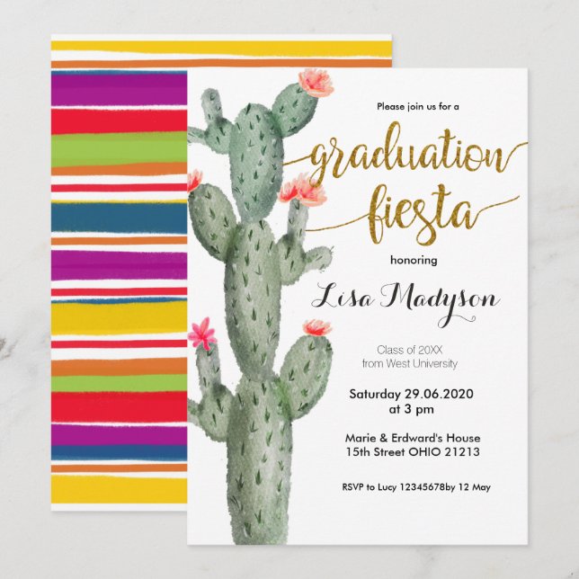 Tarjeta de invitación de Fiesta Graduation Party (Anverso / Reverso)