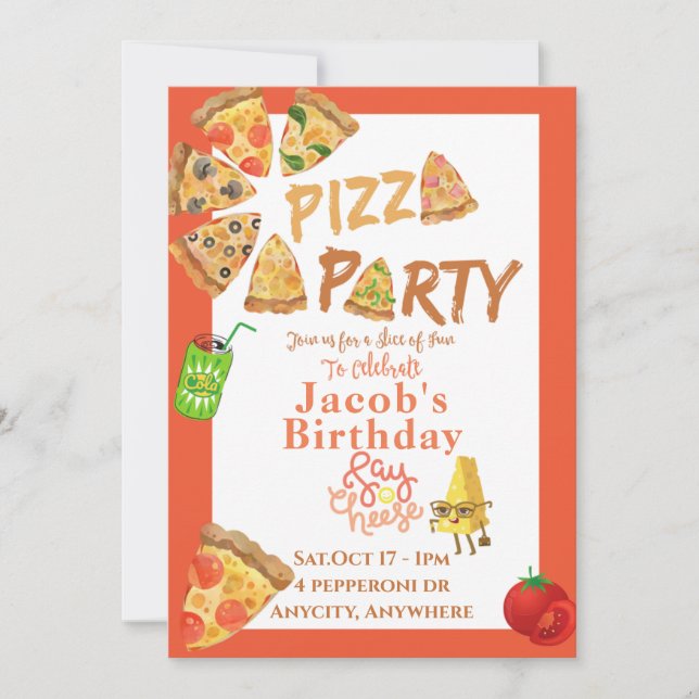 Tarjeta de invitación de fiesta Issa Pizza (Anverso)