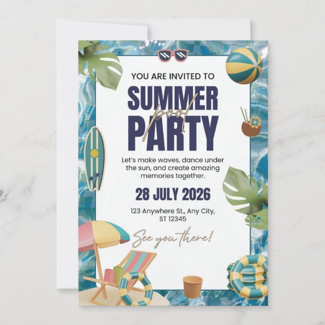 Tarjeta de Invitación de Fiesta Tropical de Verano (Anverso)