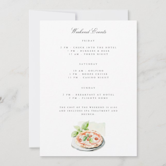 Tarjeta de invitación de fin de semana de Bachelor (Reverso)