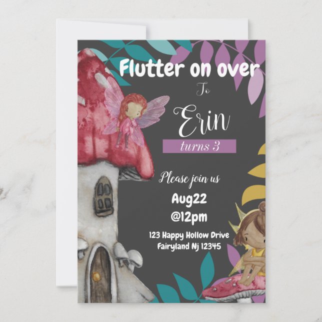 Tarjeta de invitación de flutter on Over Birday (Anverso)
