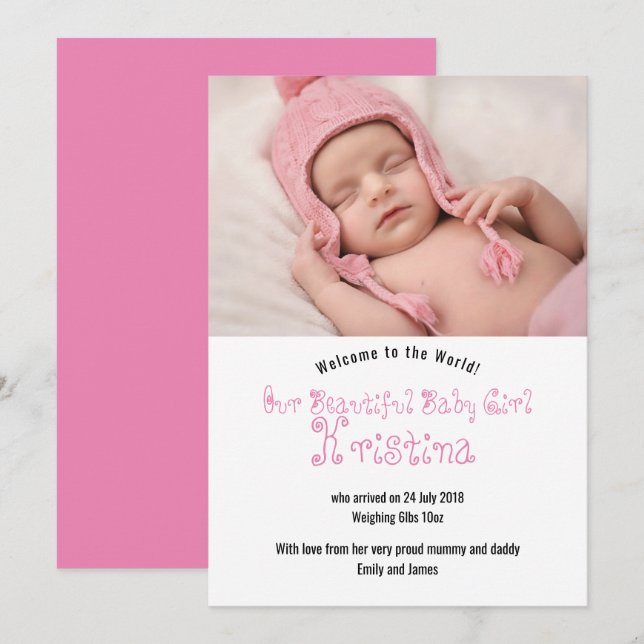 Tarjeta de Invitación de foto de bebé de bienvenid (Anverso / Reverso)