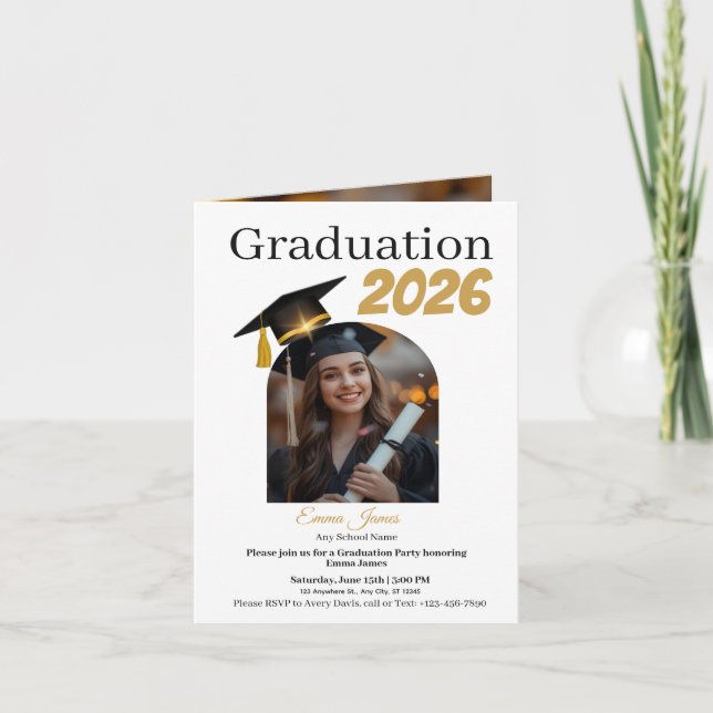 Tarjeta de Invitación de Foto para Fiesta de Gradu (Anverso)