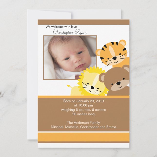 Tarjeta de Invitación de fotos de leones, tigres y (Anverso)