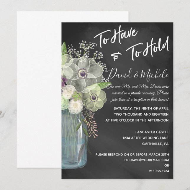 Tarjeta de invitación de frasco de Mason con pizar (Anverso / Reverso)