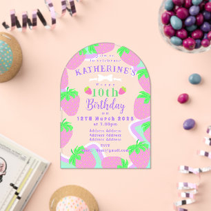 Tarjeta de invitación de fresa Pastel de cumpleaño