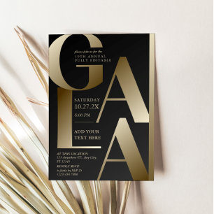 Tarjeta de Invitación de Gala de Lujo en Negro y D