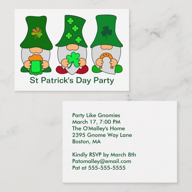 Tarjeta de invitación de Gnomies para la fiesta de (Anverso / Reverso)