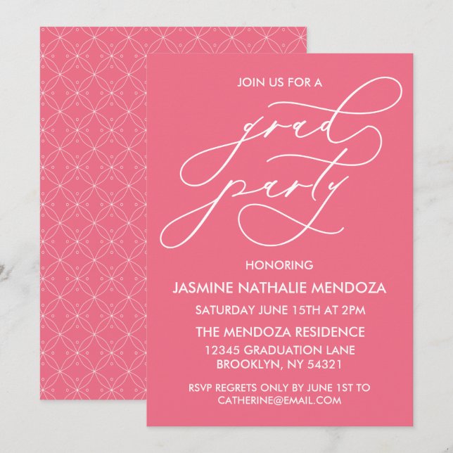 TARJETA DE INVITACIÓN DE GRADUACIÓN CON CALIGRAFÍA (Anverso / Reverso)