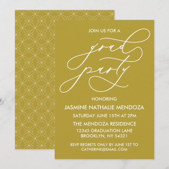 TARJETA DE INVITACIÓN DE GRADUACIÓN CON CALIGRAFÍA (Anverso / Reverso)
