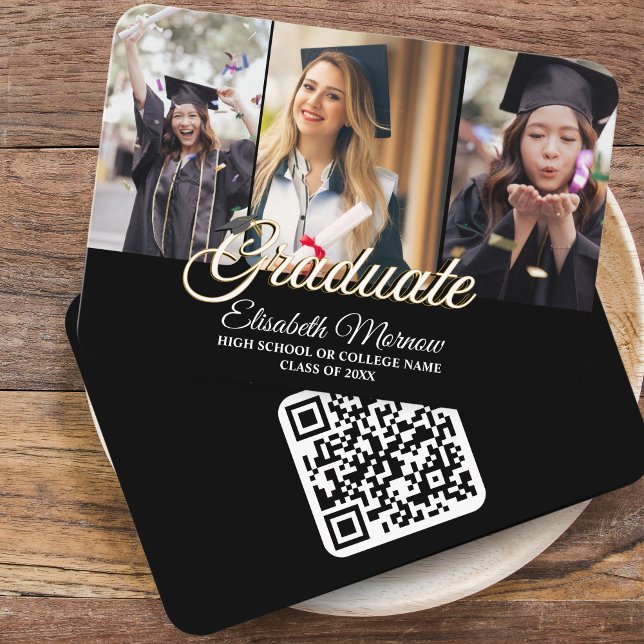 Tarjeta de Invitación de graduación de código QR c (QR Mini Graduation Announcement 3 Photo Insert)