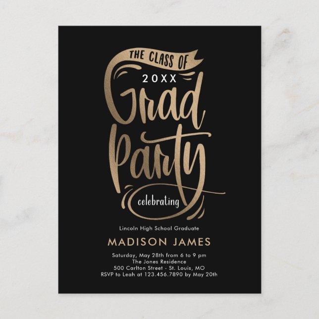 Tarjeta de invitación de graduación de fiesta con  (Anverso)