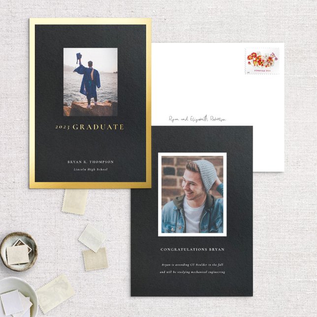 Tarjeta de Invitación de graduación de marco dorad (Subido por el creador)