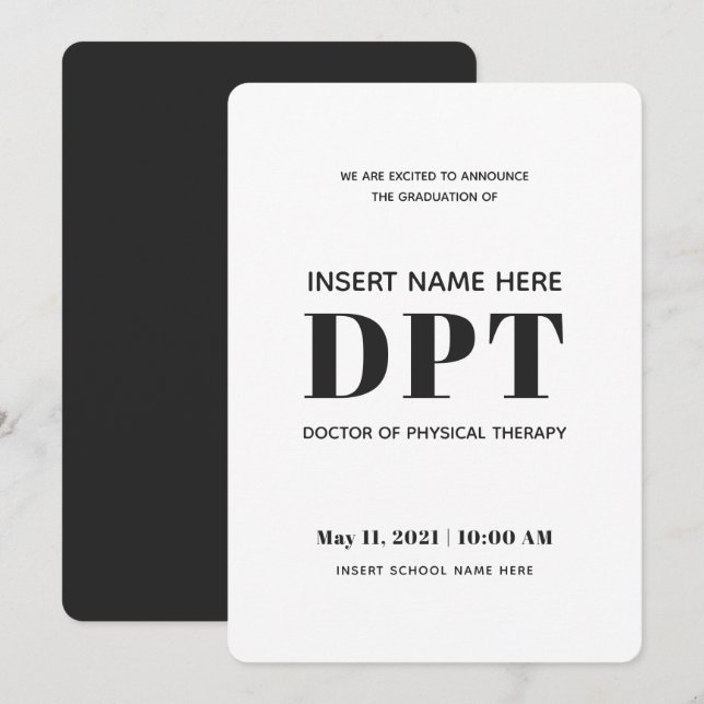 Tarjeta de Invitación de Graduación DPT para Terap (Anverso / Reverso)