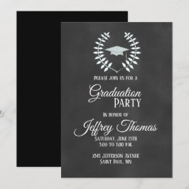 Tarjeta de Invitación de Graduación Gorra y Hojas