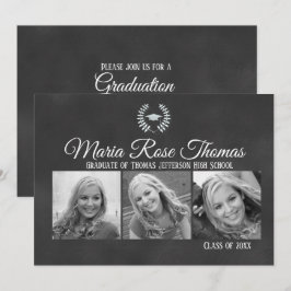 Tarjeta de Invitación de Graduación Gorra y Hojas