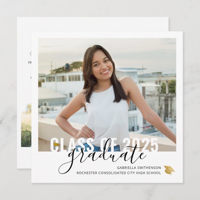 Tarjeta de invitación de Graduación Open House Squ (Anverso / Reverso)