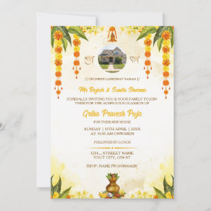 Tarjeta de invitación de Griha Pravesh hindú con f