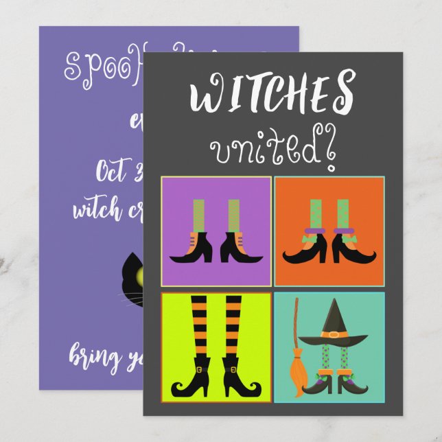 Tarjeta de invitación de Halloween bruja a BYOB Un (Anverso / Reverso)
