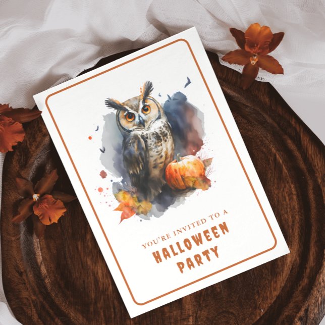 Tarjeta de invitación de Halloween con lechuza acu (Subido por el creador)