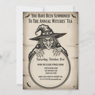 Tarjeta de invitación de Halloween de época | Bruj