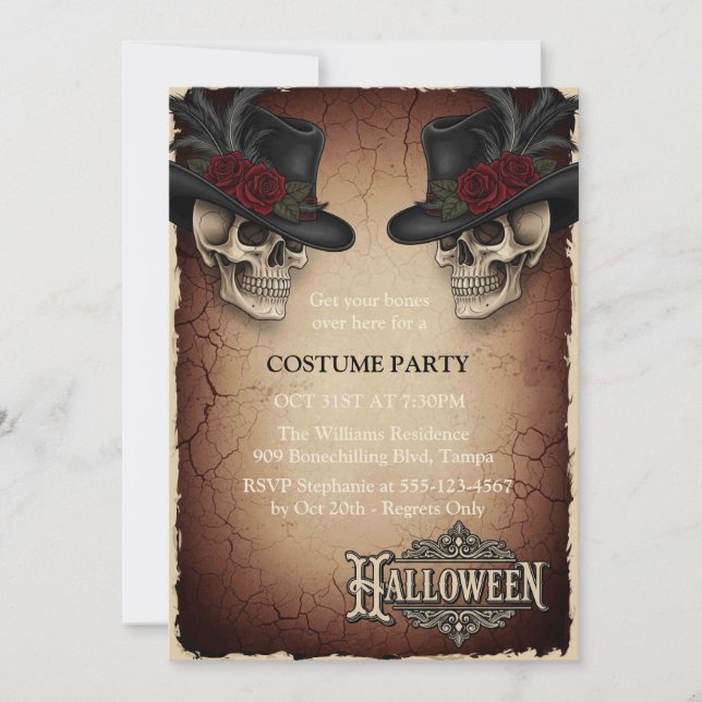Tarjeta de invitación de Halloween de época | Cala (Anverso)