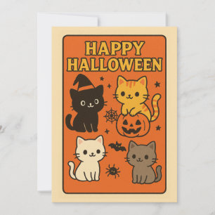 Tarjeta de invitación de Halloween de gatos Kawaii