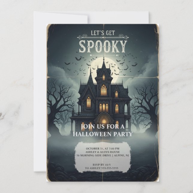Tarjeta de invitación de Halloween de la casa embr (Anverso)