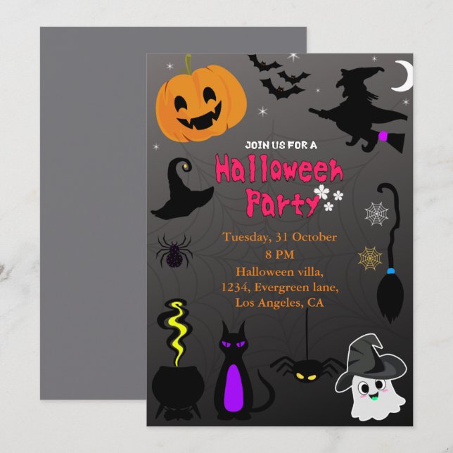 Tarjeta de invitación de Halloween encantada (Anverso / Reverso)
