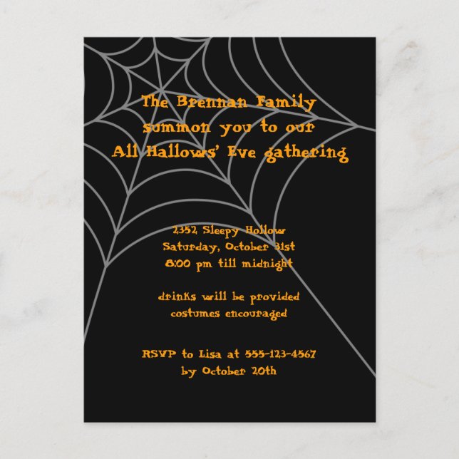 Tarjeta de invitación de Halloween para telaraña n (Anverso)