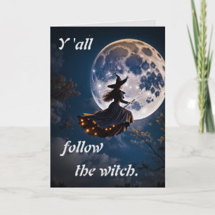 Tarjeta de invitación de Halloween Sigue a la Bruj