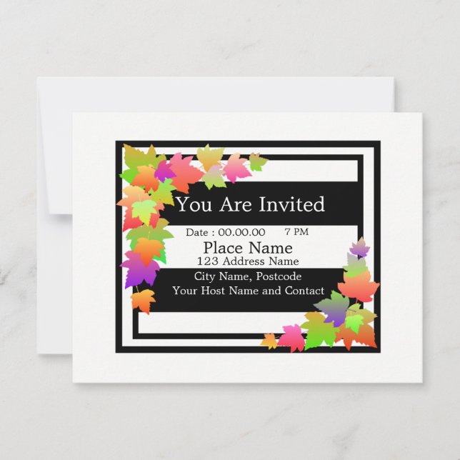 Tarjeta de invitación de hermosas hojas de otoño. (Anverso)