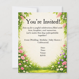 Tarjeta de invitación de hoja floral y hierba 
