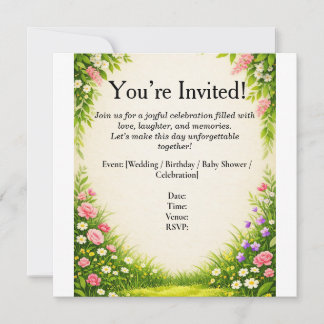 Tarjeta de invitación de hoja floral y hierba 