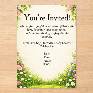 Tarjeta de invitación de hoja floral y hierba
