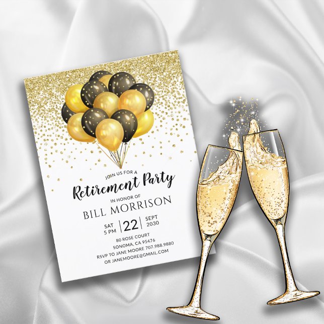 Tarjeta de invitación de jubilación en oro, negro  (Subido por el creador)