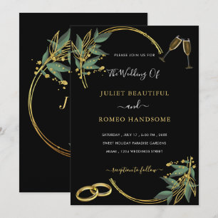 Tarjeta de invitación de la Boda de Oro Negra Dise