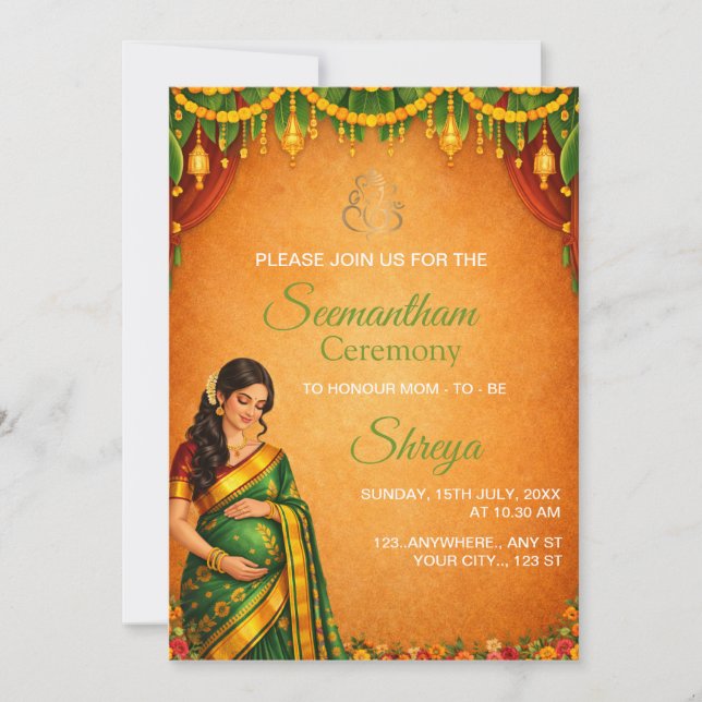 Tarjeta de invitación de la ceremonia de Seemantha (Anverso)