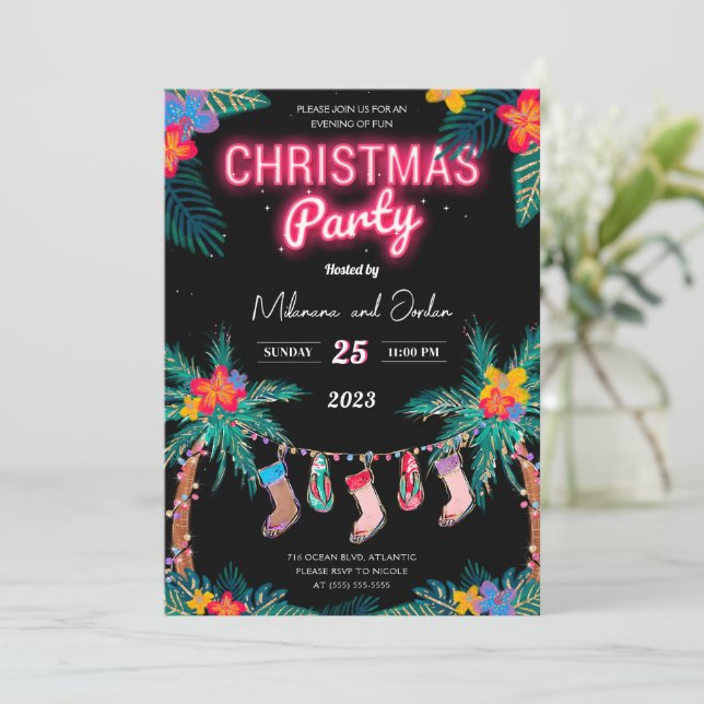 Tarjeta de invitación de la fiesta de los Navidade (Anverso de pie)