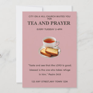 Tarjeta de invitación de la Iglesia de Té y Oració