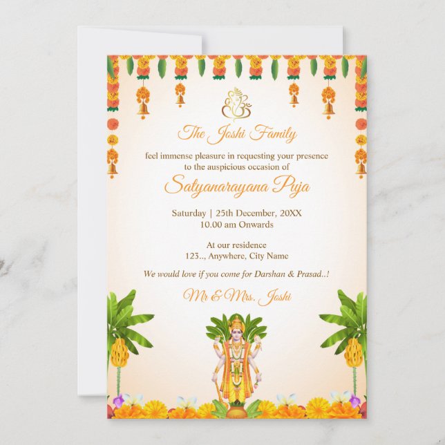 Tarjeta de invitación de la Katha de Sri Satyanara (Anverso)