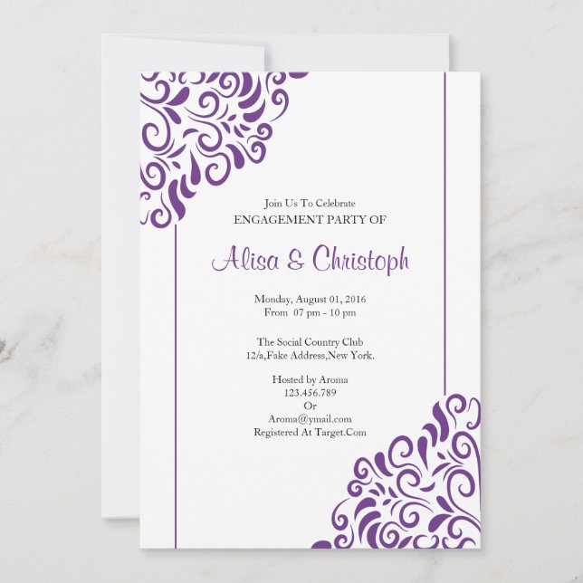 Tarjeta de invitación de la parte de compromiso (Anverso)