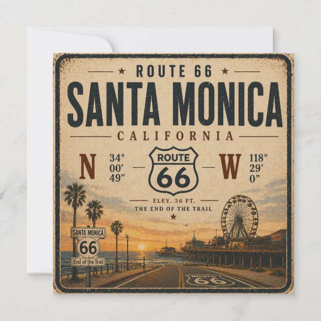 Tarjeta de Invitación de la Ruta 66 de Santa Mónic (Anverso)