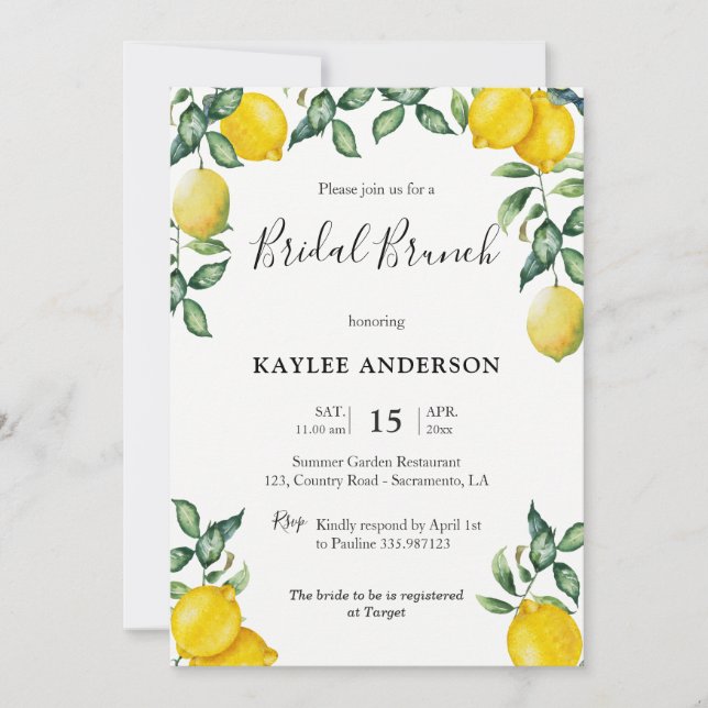 Tarjeta de invitación de Lemons Bridal Brunch (Anverso)