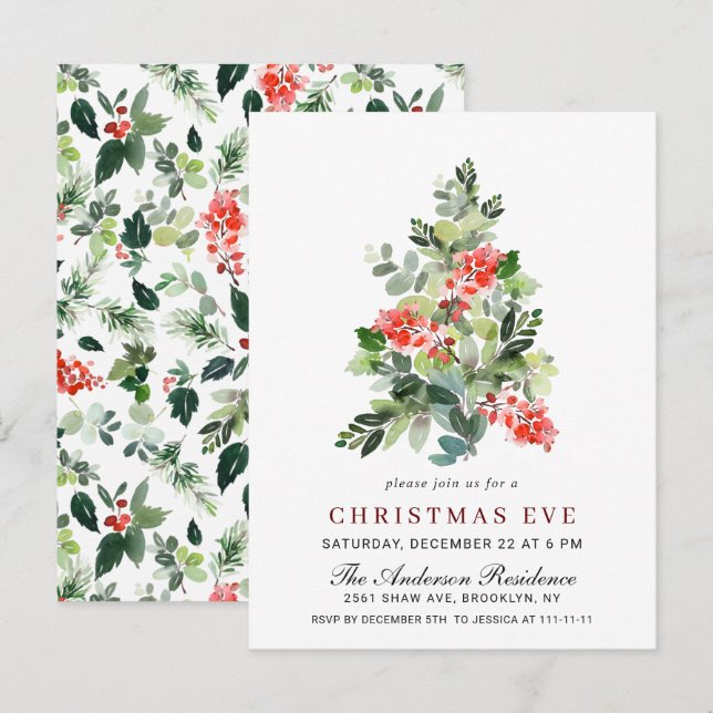 Tarjeta de invitación de los Navidades de árbol de (Anverso / Reverso)